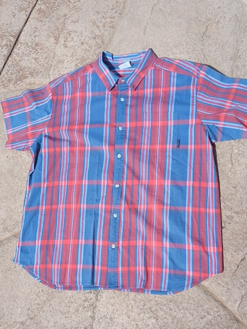 Columbia Short Sleeve Plaid Button-Down Cotton Shirt Mens Size XXL